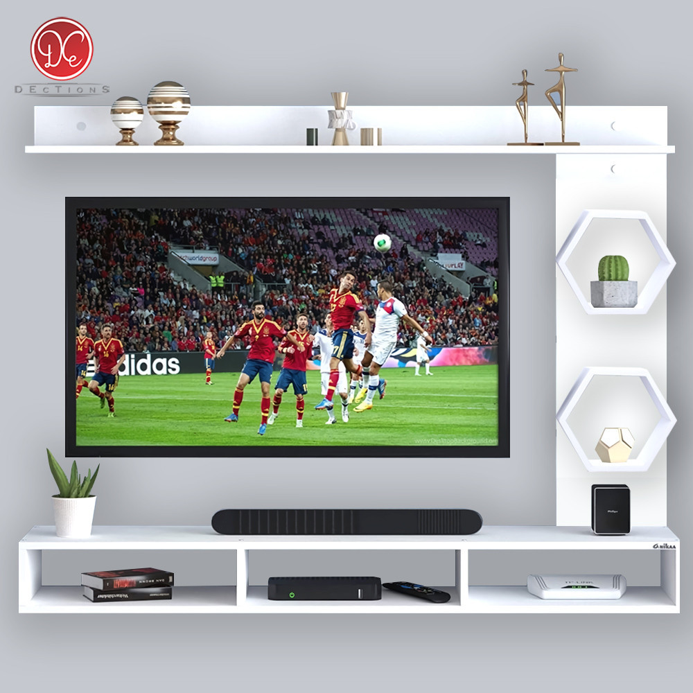 Dections Furniture Rak / Meja TV Tempel Dinding Minimalis 32-42 In 120x105 cm Set Hexagonal