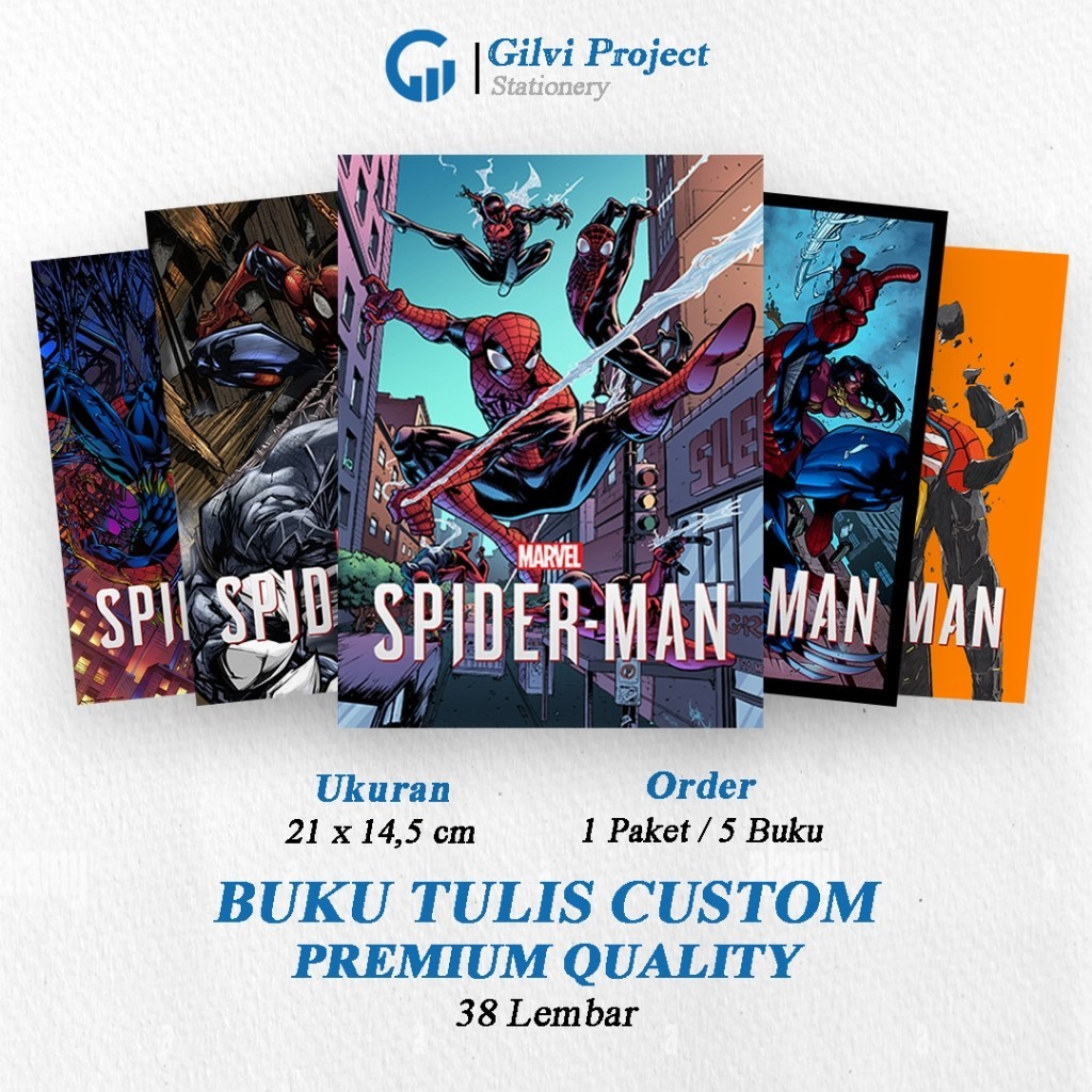 

Buku Tulis Sekolah Custom Tema SPIDERMAN Bergaris 38 Lembar 1 Pak Isi 5 Buku/ Buku Tulis Anime/ Buku Aesthetic/ Buku Catatan