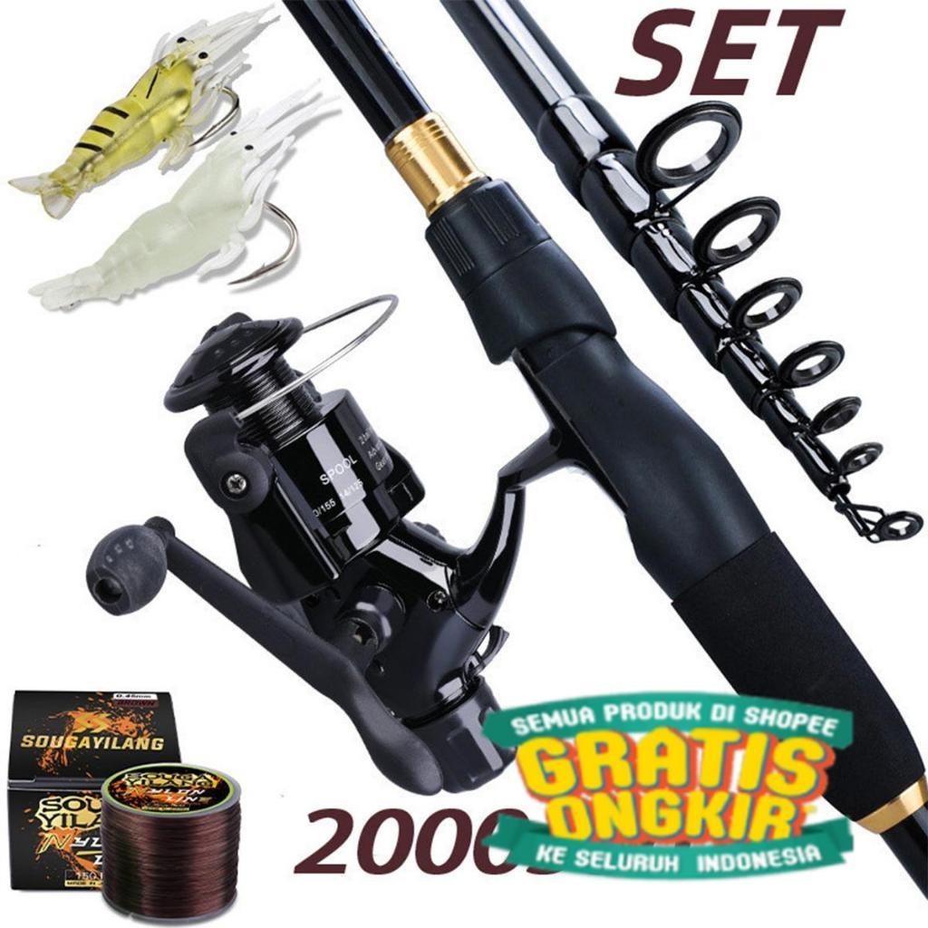 Sougayilang pancing set joran pancing 1.8-2.4m 5.2：1GR reel pancing Memancing  laut pancingan set le