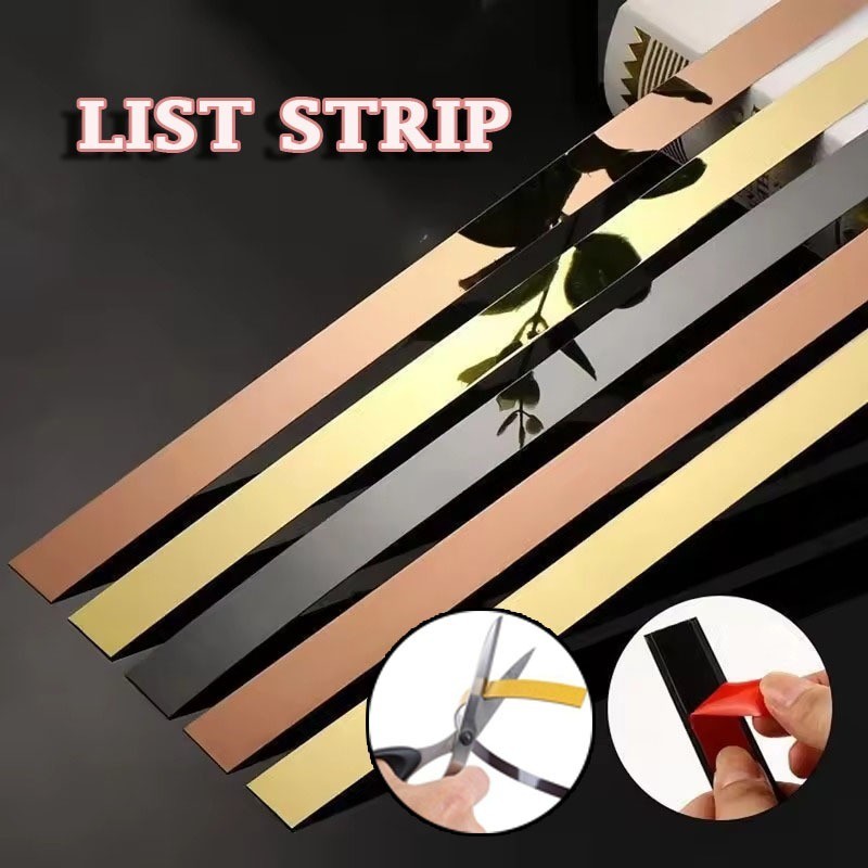 OK List Strip Gold Plat Pembatas Linen List Molding Dekorasi Kamar Lantai List Tengah WPC Keramik