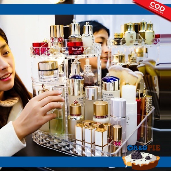 Rak Make Up Kosmetik Petak Acrylic Putar 360 Derajat Diamond Transparan Rak Organizer Makeup