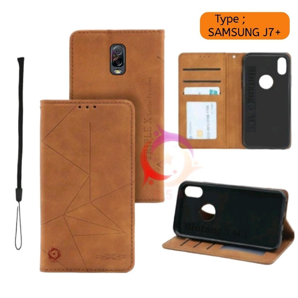 Samsung J7+ Leather Case For J7 Plus MAGNET Flip Leather Kulit FlipCover Casing Dompet / Slide Camer