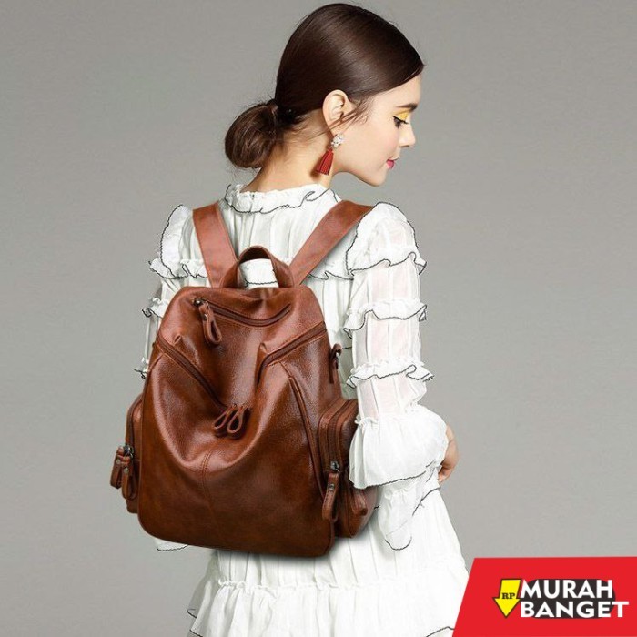 tas ransel wanita import TAS RANSEL WANITA IMPORT KULIT TEBAL PREMIUM BAG CEWEK BACKPACK ORI - Brown