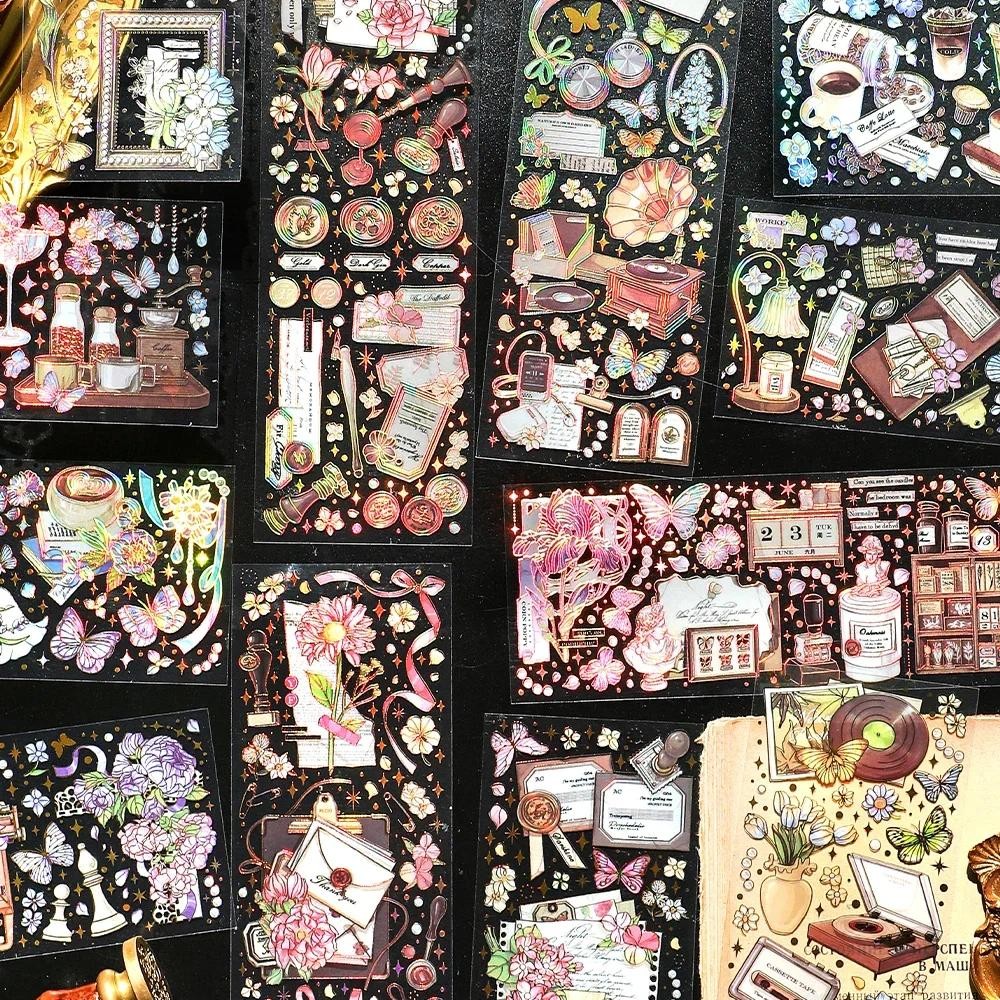 

Journamm 3pcs/pack Vintage Gold Foil Stickers DIY CUT Collage Stationery Decor Scrapbooking Materials PET Waterproof Stickers