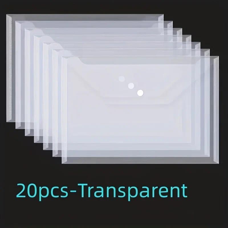 

20 packs, plastic envelope, transparent reusable poly envelope waterproof folder with buttons, A4 size, for school office suppli