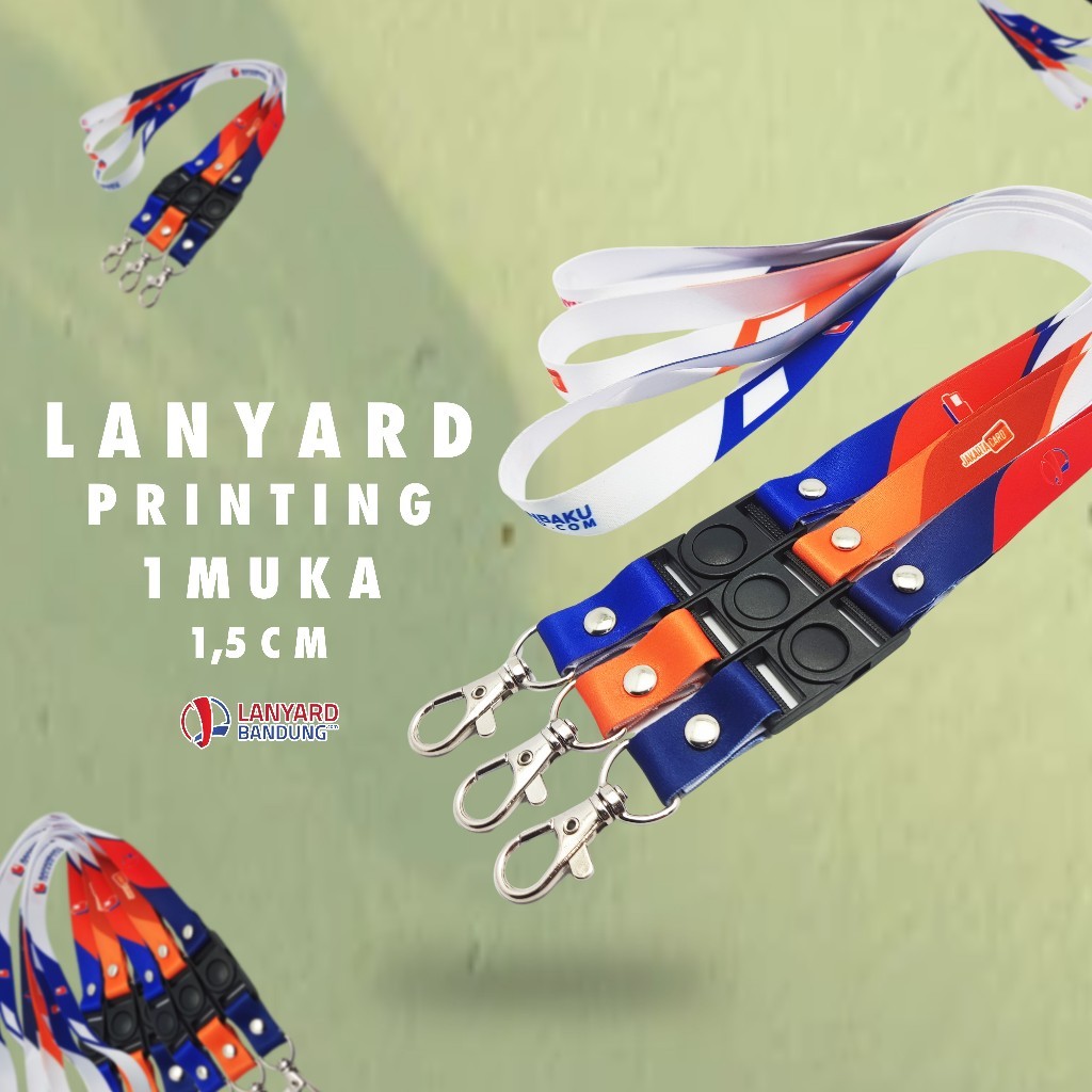 

cetak lanyard custom desain, tali id card print sublim cetak 1 muka 1,5cm