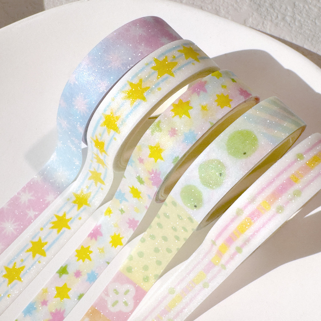 

MINKYS 5 rolls one Pack Sparkling Washi Tapes Decorative Packing Tape Back to School Accessories Supplies