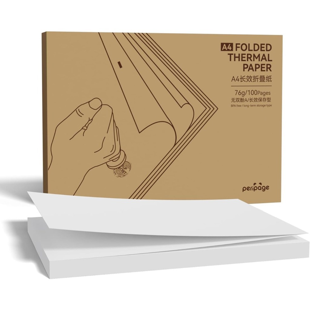 

PeriPage 100 Pages Folded A4 Thermal Printer Paper for Long-lasting, 8.5 x 11 Inch for A40 Printer PocketJet HPRT MT800/MT800Q