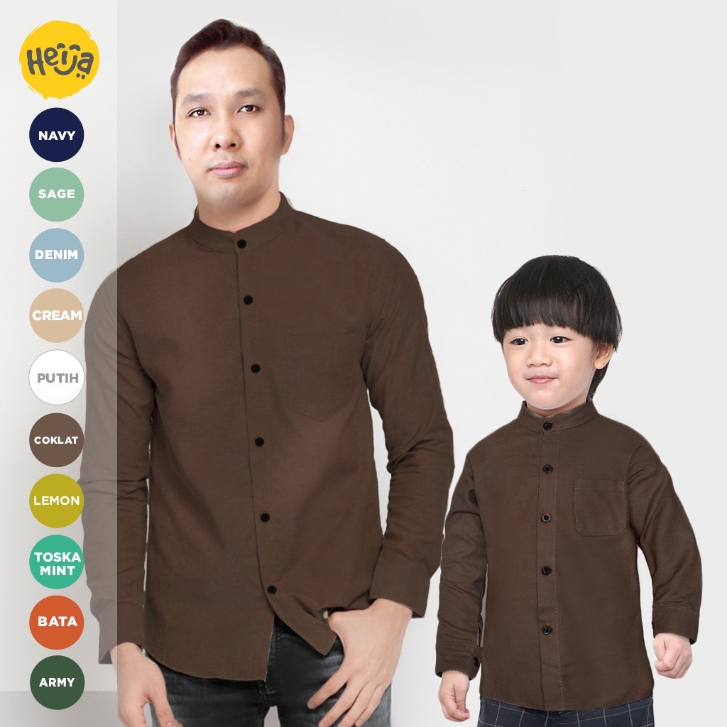 KEMEJA KOKO ANAK LENGAN PANJANG KANCING Couple Ayah dewasa - COKLAT TUA | NOVUS SHIRT | HEIJA/ TK SD