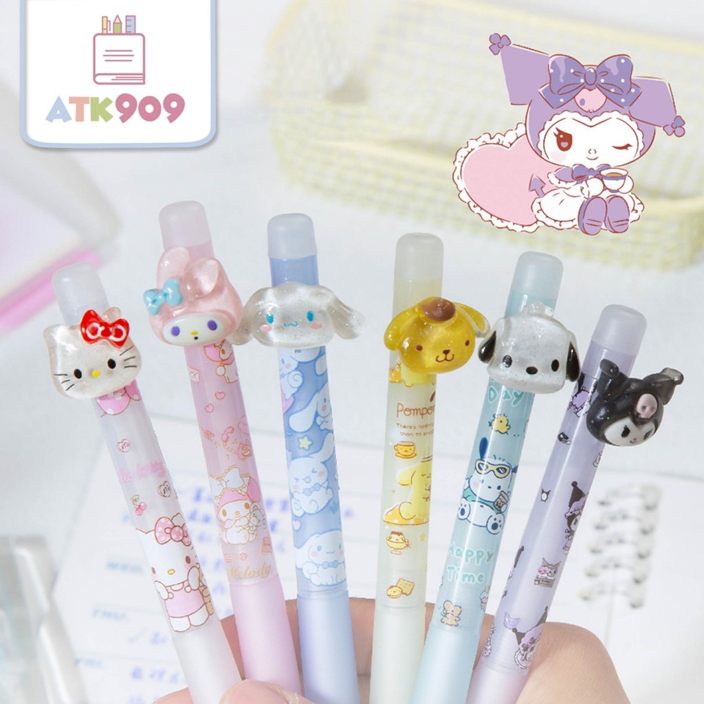 

ATK909 Pen Sanrio Click Pulpen Gel Cetek Head Sanrio Characters BISA DI HAPUS Erasable Pen