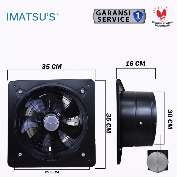 Imatsu'S Exhaust Fan 12 Inch Kipas Hexos Dinding Besi Wall Air Duct Booster Fan 2 Speed Co