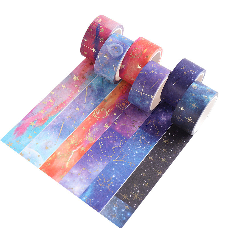 

2cm*5m Fantastic Universe Galaxy Star Gold Foil Washi Tape Masking Scrapbooking Journaling Decor Art Supplies Stationery Tapes