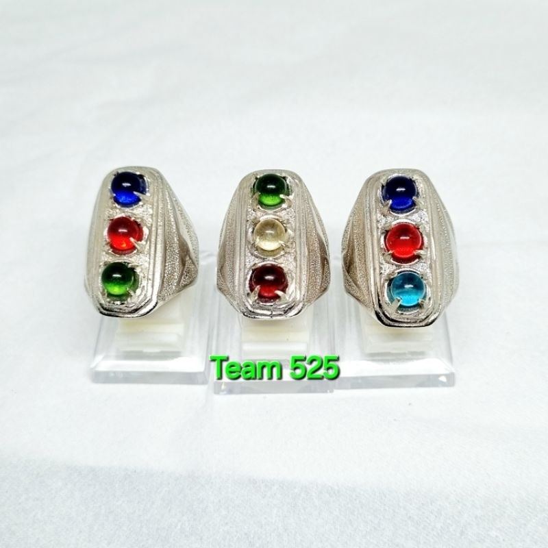 Cincin batu pria bulat mini kombinasi / cincin  merah biru hijau / ring cincin 3 batu