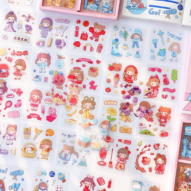 

100pcs label Motif Kartun Perempuan Lucu Anti Air Untuk Dekorasi Diary