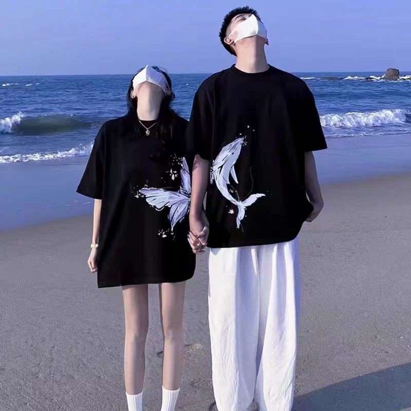【100% Kapas】Cinta Kupu-kupu Terbang Laut baju pria distro baju kaos pria distro kaos couple pasangan