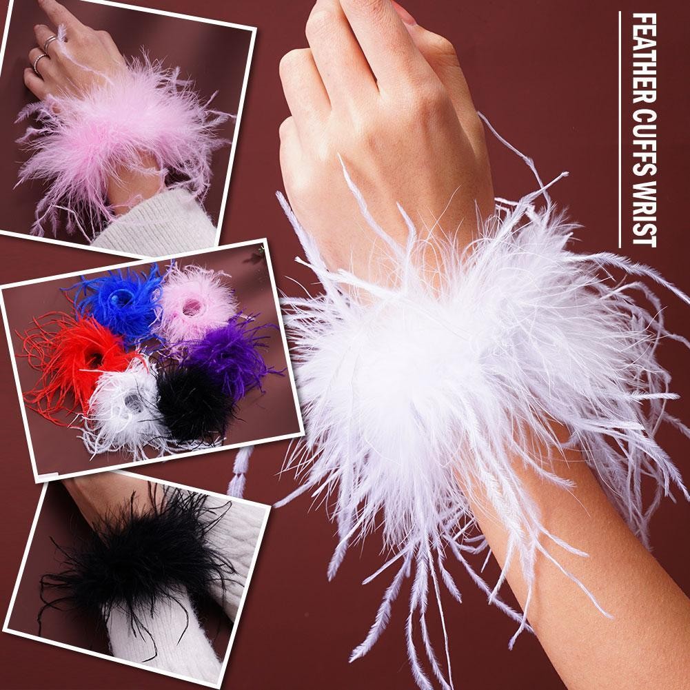 Fashion Feather Women Bracelet Cuffs Wrap Stainless Steel Real Fur Ostrich Feather Cuff Feather Hair