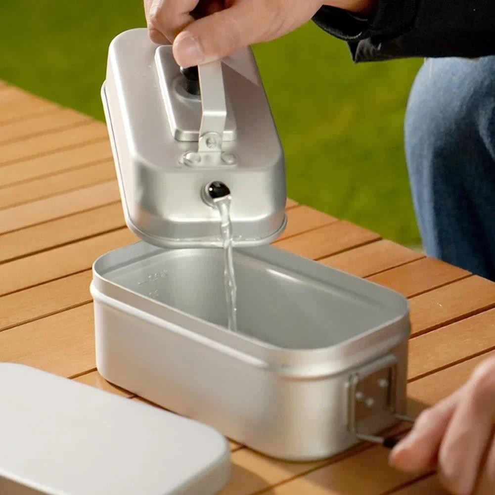 1pcs Outdoor Camping Lunch Box And Kettle Aluminum Portable Camping Box With Handle For Outdoor Camp