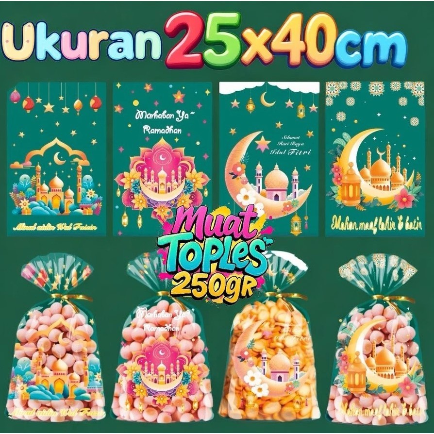 

10PC PLASTIK OPP IDUL FITRI LEBARAN 25X40CM BINGKISAN 4 TOPLES KUKER HAMPERS PARCEL LEBARAN