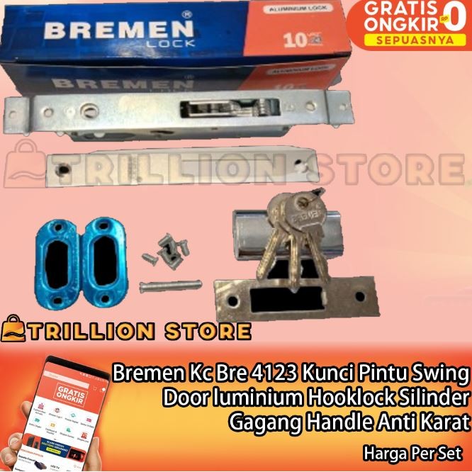 Bremen Kc Bre 4123 Set Kunci Pintu Swing Geser Lock Door Tanam Aluminium Aliminium Hooklock Silinder