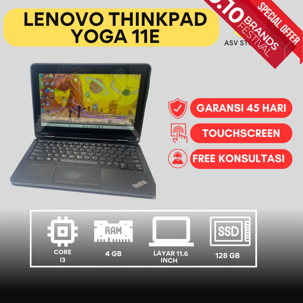 LENOVO THINKPAD YOGA 11E CORE I3 RAM 4GB SSD 128GB LAPTOP ULTRABOOK CONVERTIBLE TOUCHSREEN MURAH ORI