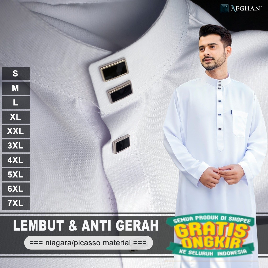 AFGHAN - Jubah Saudi Bahan Niagara/Picasso - Baju Gamis Pria Dewasa Premium Cuttingan Suja Warna Put