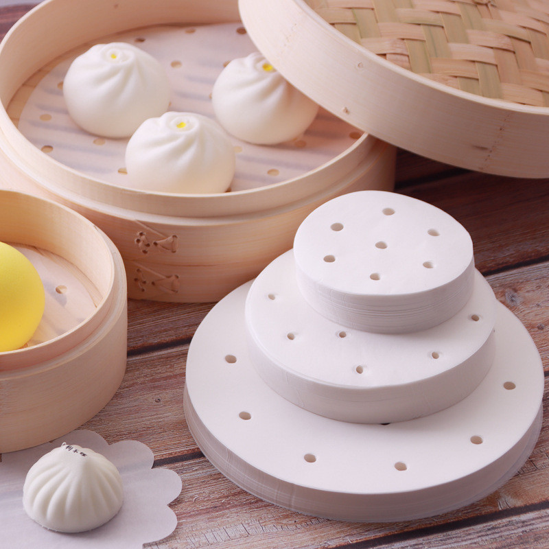 Round Steamer Paper For Dumplings Mat Bamboo Basket Air Fryer Oven Accessories Without Oil Baking Pa