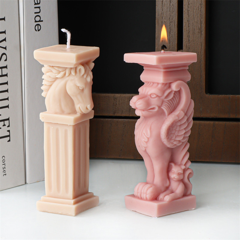 

3D Lion Roman Column Candle Silicone Mold DIY Horse Head Column Statue Animal Plaster Resin Mold Home Art Decoration Tool