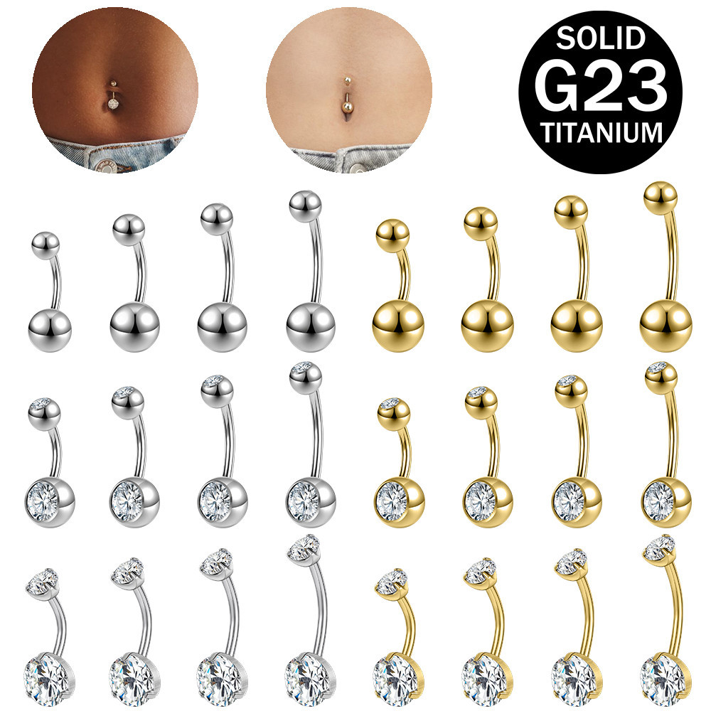 1 PC G23 Titanium Navel Ring 14G Navel Piercing Crystal Belly Button Ring Gold Body Piercing Ball St