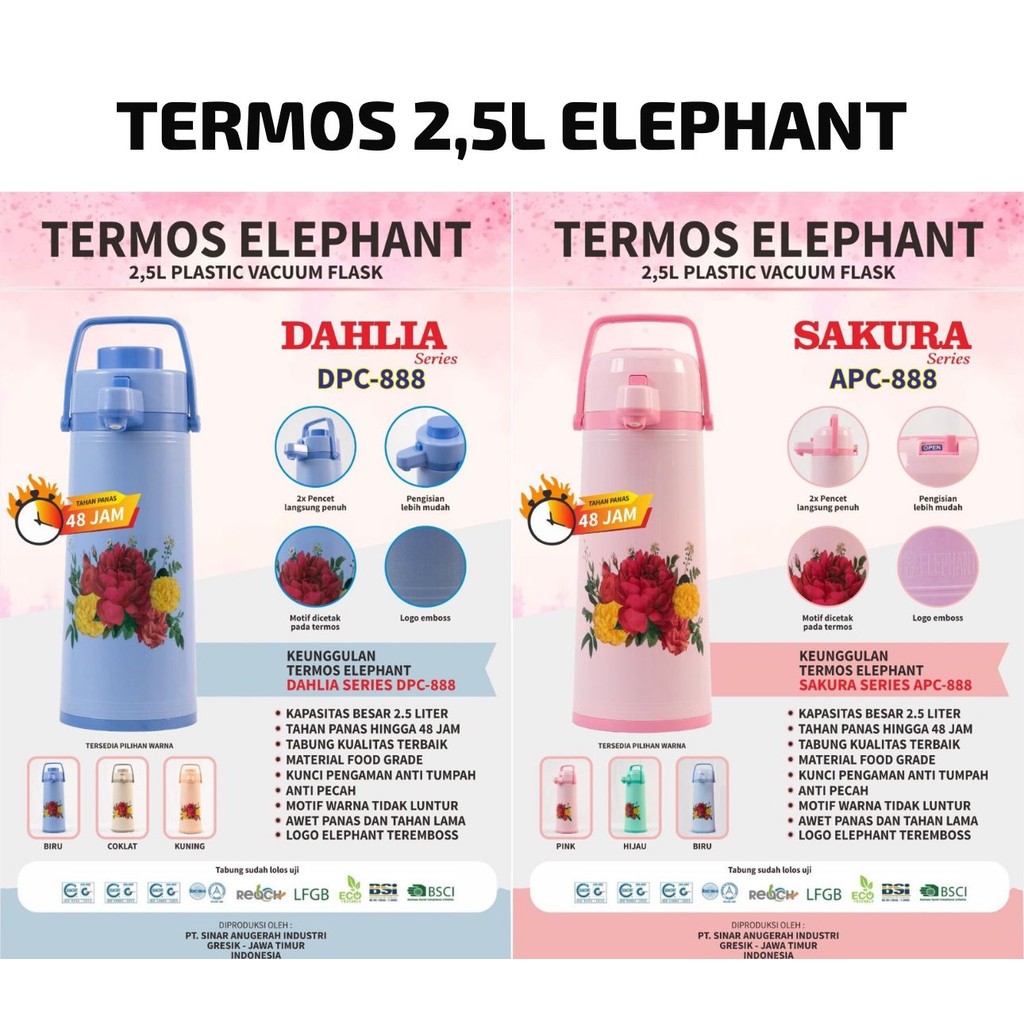 Elephant Vacuum Flask 2 Liter / Termos Air Panas 2.5 Liter/  Termos Kaca Air panas 1.2 Liter