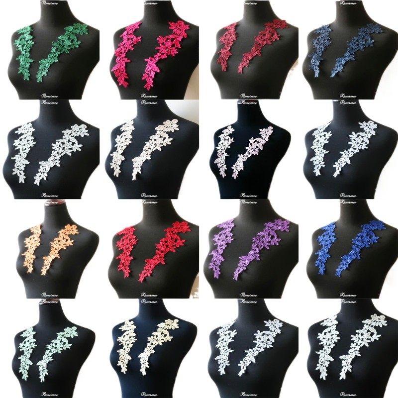 

5Pair/10pcs Sapphire/Red/Burgundy/Pink/Purple/Gray/Green Lace Applique Flower Sewing Trims Wedding Decoration 25.5X8.5CM SX240