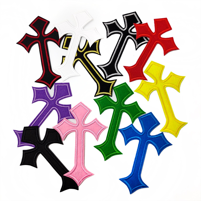 

CROSS Embroidered Applique Patches Fabric Garment Apparel Clothing Accessories Embroidery Badges Red Yellow Gold Silver Blue