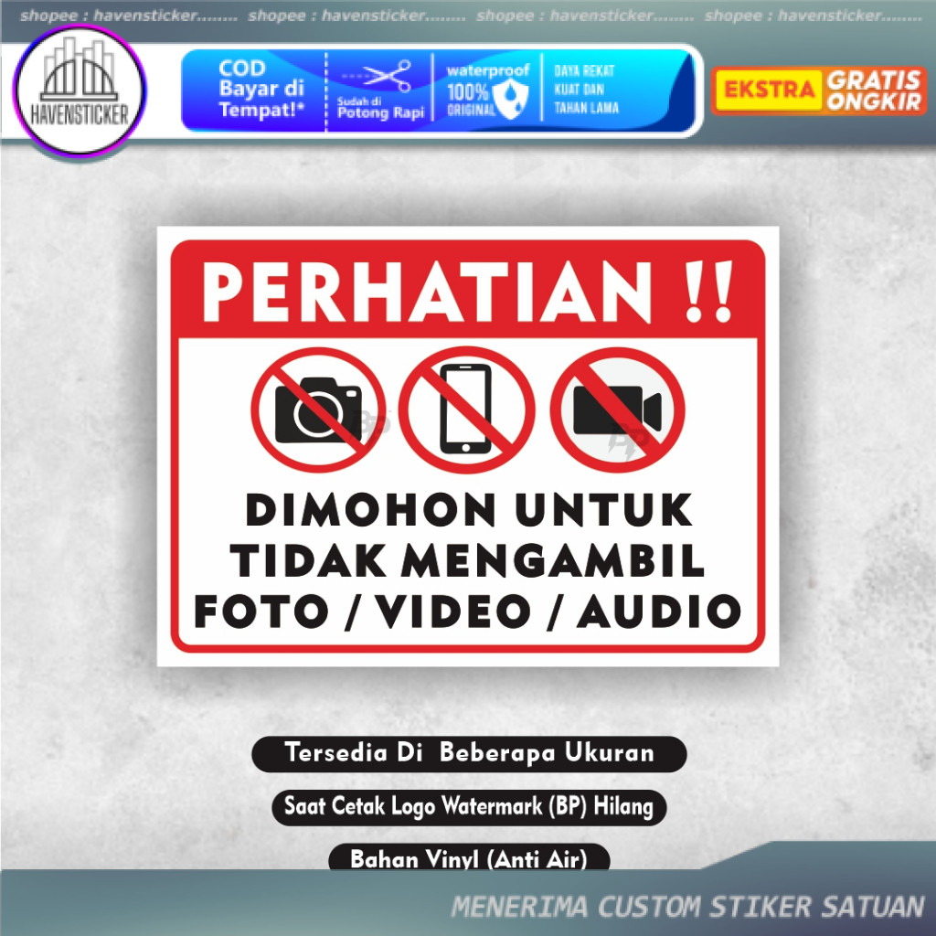

Sticker Dilarang Foto - Stiker Dilarang Merekam - Stiker Dilarang Mengambil Foto - Video - Audio