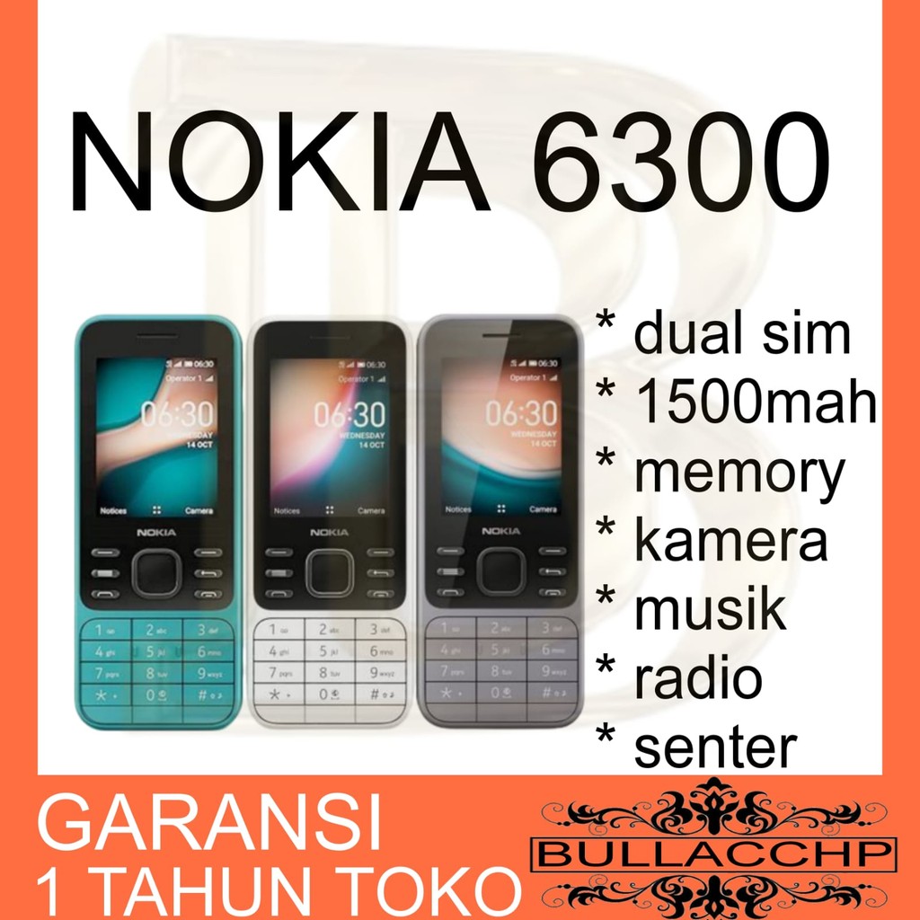 HP NOKIA 6300 2021 (BARU) [GARANSI 1 TAHUN] Kamera, Musik, Radio, Senter, Slot Memori, Dual SIM