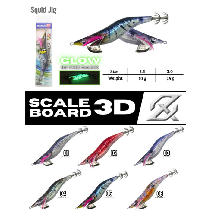 Squid Jig AXZ Ika Scale Board 3D Luminous Squid Japan Hook
