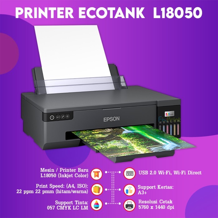 Printer Epson EcoTank L18050 Print Only Support WiFi A3 Photo