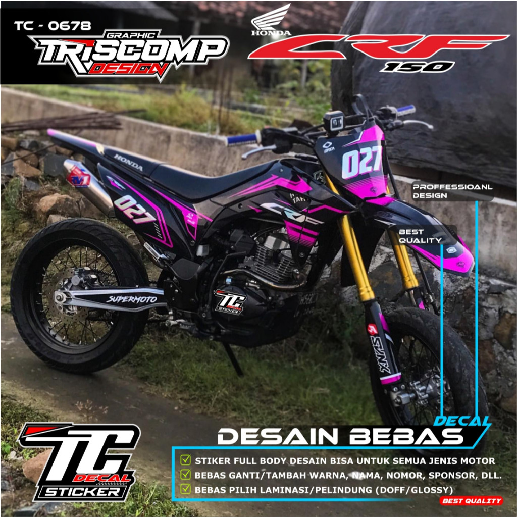 Decal sticker CRF 150 L fullbody hitam ungu kombinasi list hologram pelangi bisa request - List vari