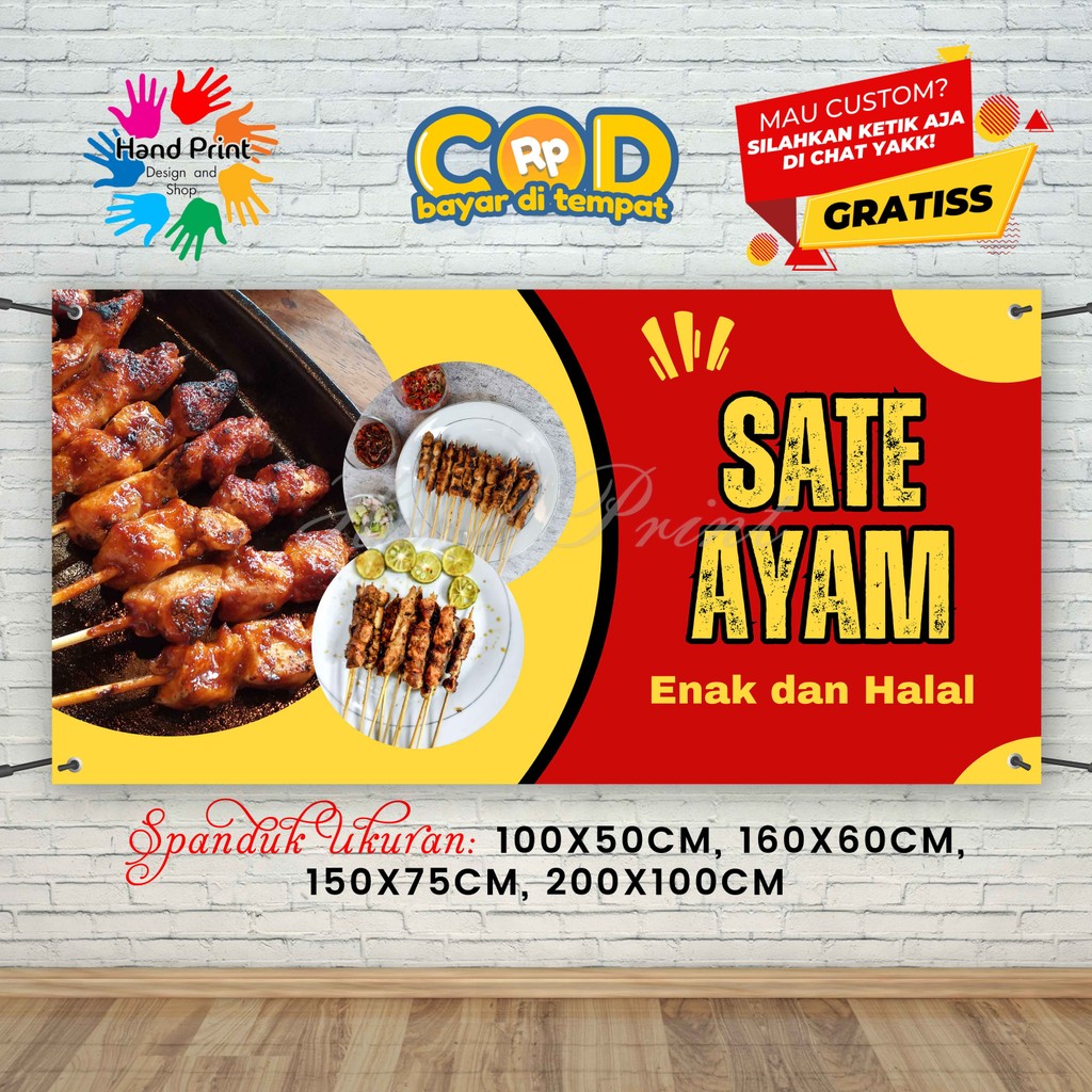 Cetak Spanduk Banner Sate Ayam Merah MMT Spanduk Custom 200x100