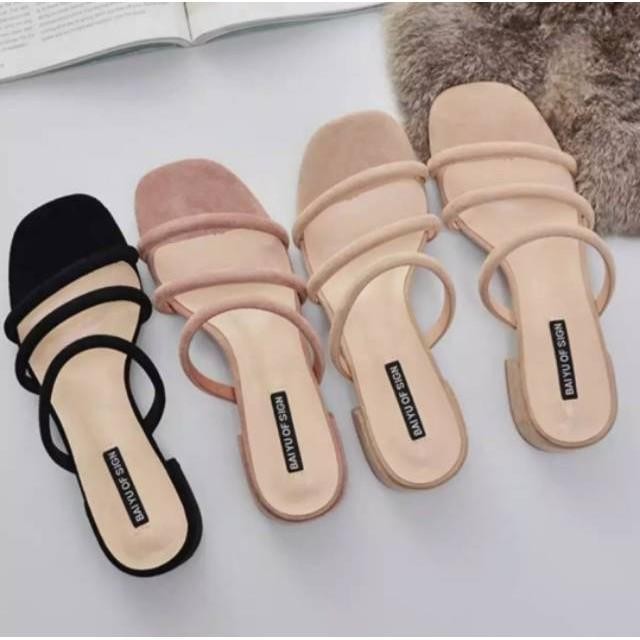 Sandal Wanita Sendal Perempuan Hak TALI TIGA Sndal Flat