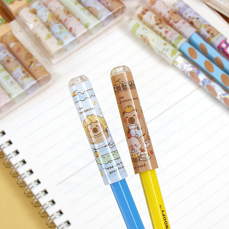

6Pcs Cartoon Kawaii Capybara Pencil Cap Protect Pencil Tip Covers Fashion Pencil Extender Creative Pencil Protective Case