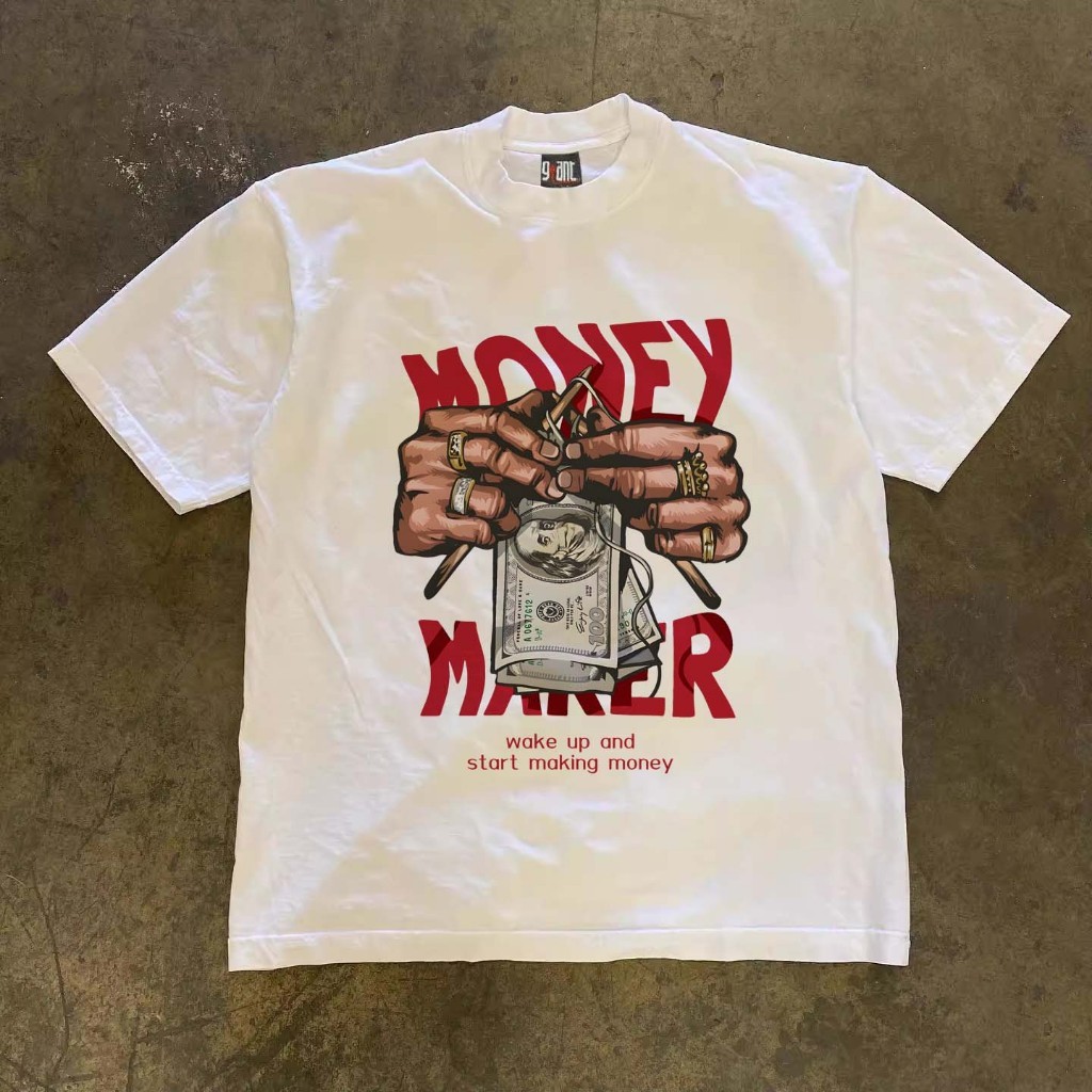 MONEY MARER Korea Style T-shirt Oversize | Kaos Wanita Putih | Kaos pria dan wanita