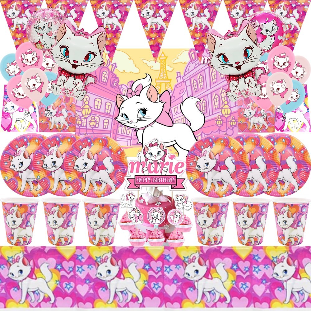

Disney Marie Cat Birthday Party Decoration The Aristocats Disposable Tableware Balloon Tablecloth Kid Baby Shower Party Supplies