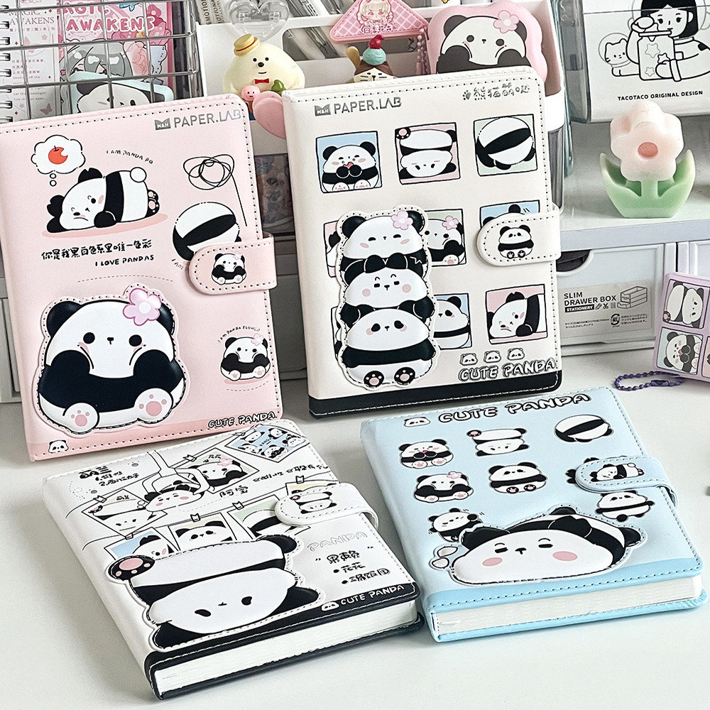 

Cute panda theme notebook color page illustration soft leather magnetic buckle notepad children's cartoon diary