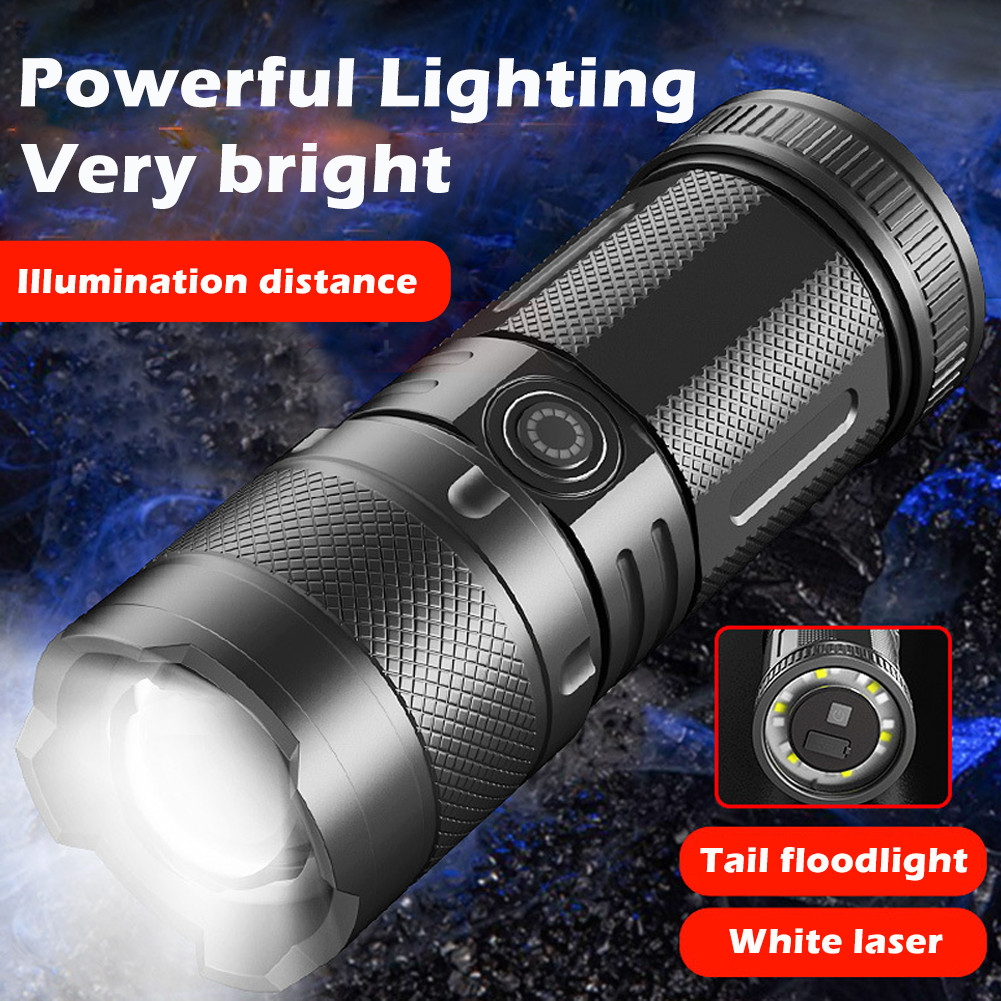 Senter LED Super Terang Tahan Lama Lumens Senter Tahan Air 5 Mode Cahaya Senter Zoom Tipe C Lampu Se