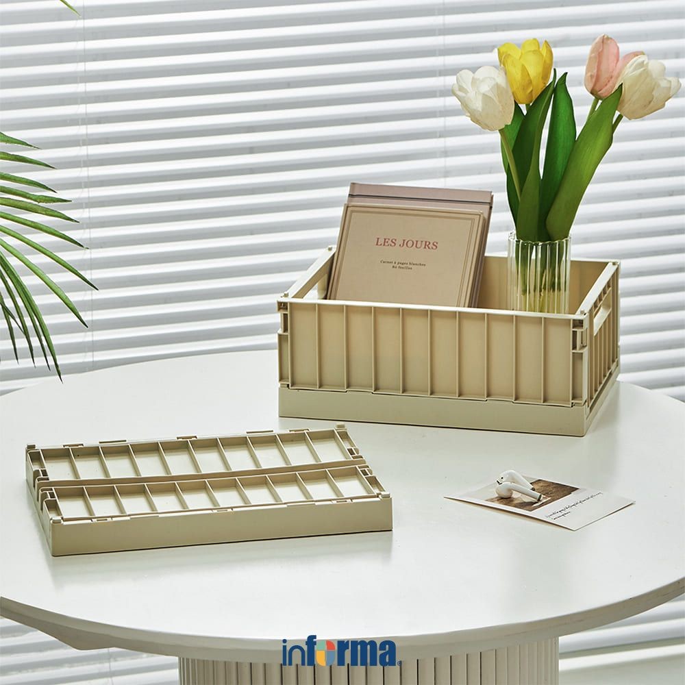 Informa 14.5x10.5x6.3 cm Wiley Keranjang Penyimpanan Lipat Mini - Krem Storage Basket Kotak Penyimpa