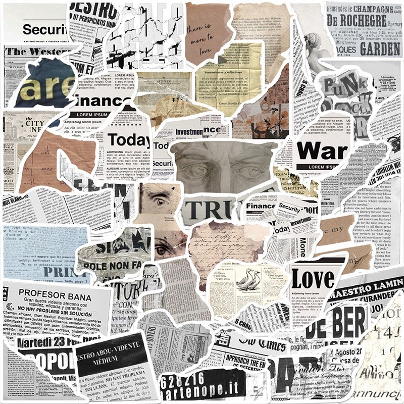 

10/30/52PCS Vintage Newspaper PVC Sticker Aesthetic Children's Korean Stationery School Supplies DIY Decoration Scrapbooking