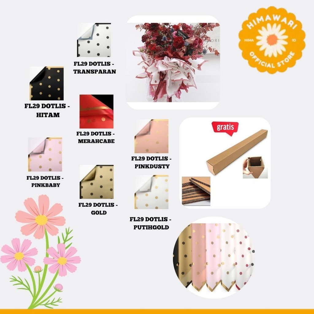 

HIMA - (5 LEMBAR) - FL29 DOTLIS Kertas Bunga Paper Buket Motif Polkadot List Transparan Florist Kado Cellophane - GROSIR