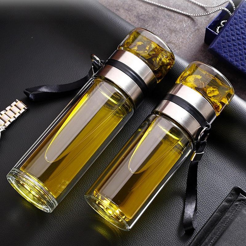 Glass Tea Infuser Bottle Leak-Proof Tea Cup Double Wall Tea Bottle Travel Mug Infuser Water Bottle W