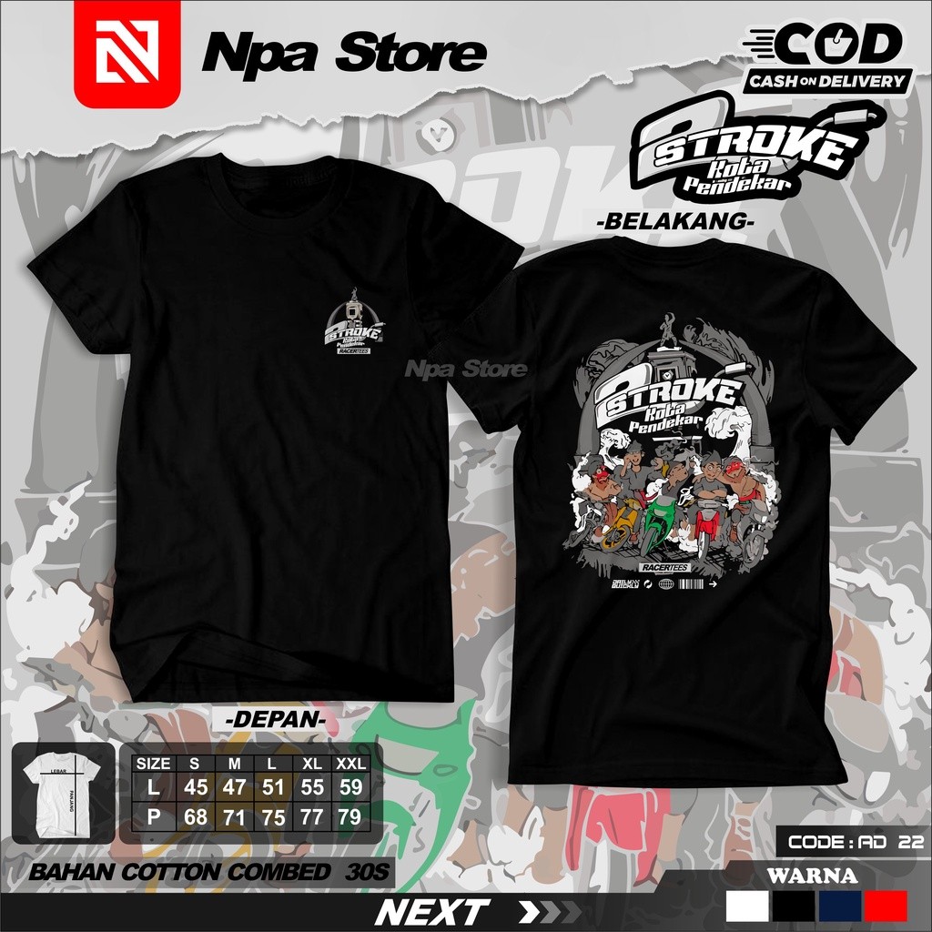 KAOS BALAP - Kaos 2 Stroke Kota Pendekar Madiun Baju Two Stroke Indonesia Hitam Cotton Combed 30s Bi