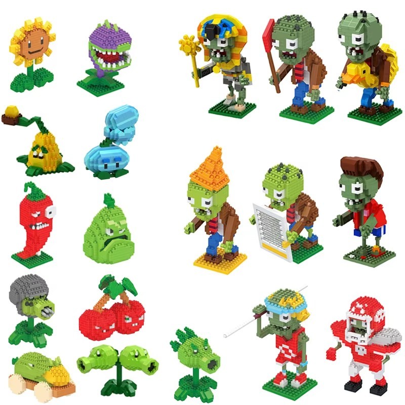 Plants vs Zombies 2 Video Game Character building block Toys PVZ Plants Peashooter SunFlower Anime K
