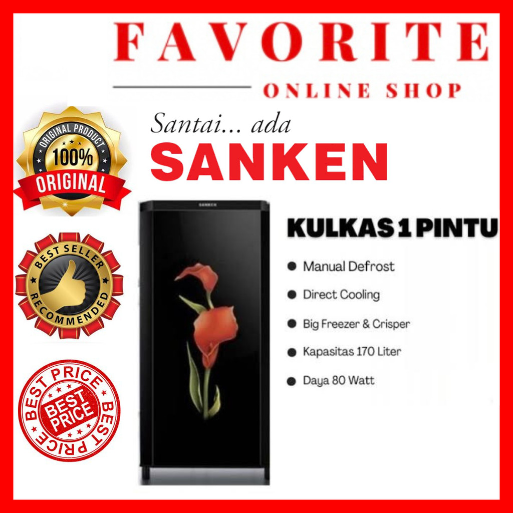 KULKAS SANKEN V 177 PF-RD SK-V177F-RD / SKV177FRD SANKEN KULKAS 1 PINTU 170 L